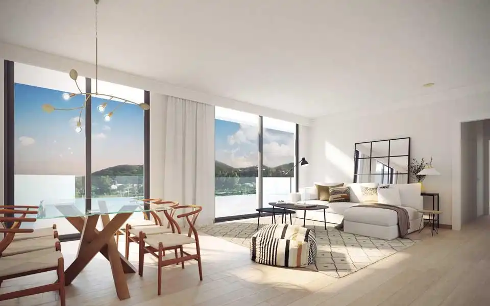 Sala de estar de Apartamento en venta en Mijas con Aire acondicionado, Jardín privado y Piscina