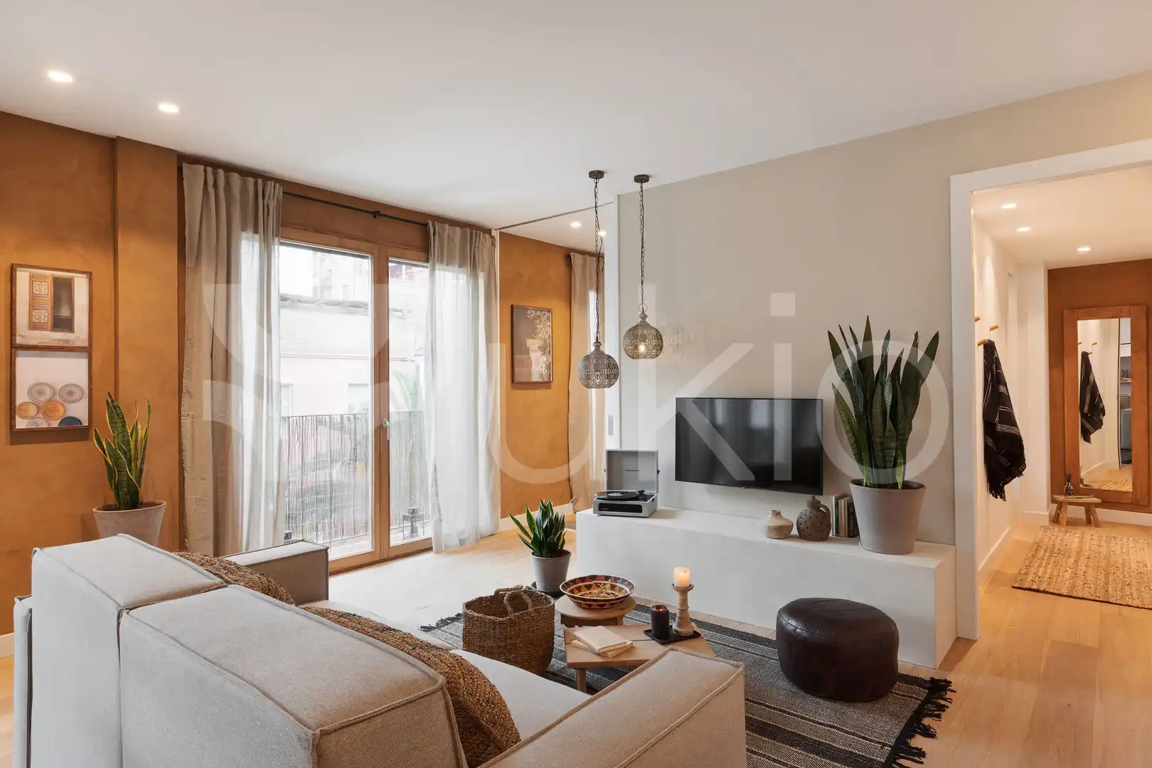 Wohnzimmer von Wohnung zur Miete in Barcelona mit Klimaanlage, Terrasse und Schwimmbad