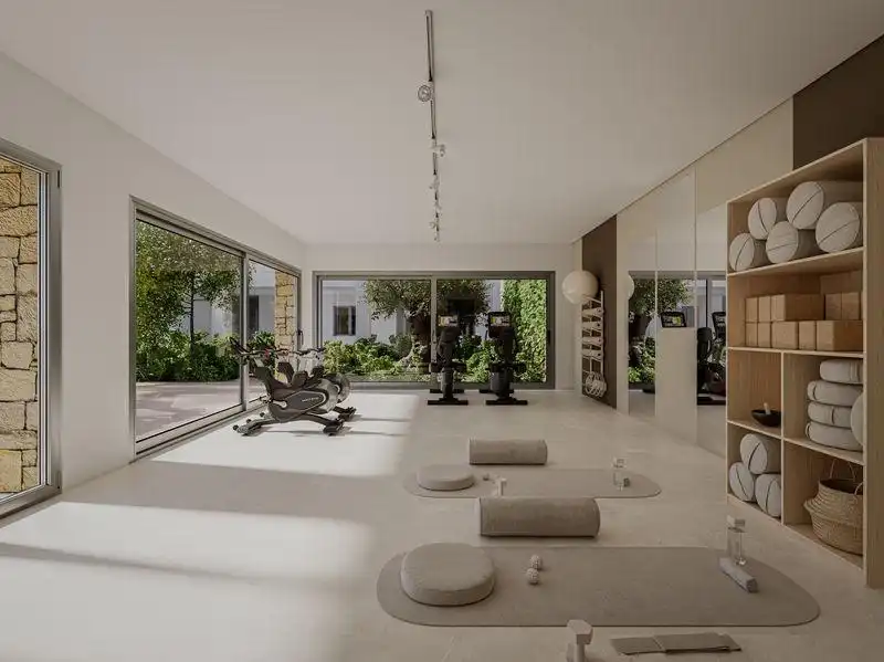 Wohnzimmer von Wohnungen zum Verkauf in Manilva mit Klimaanlage, Privatgarten und Terrasse