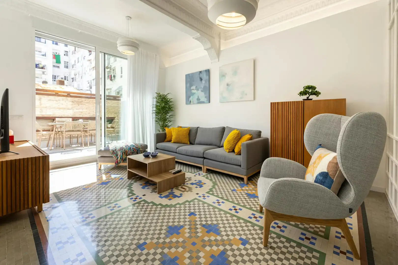 Living room of Flat for rent in Valencia  with Air Conditioner, Heating and Furnished