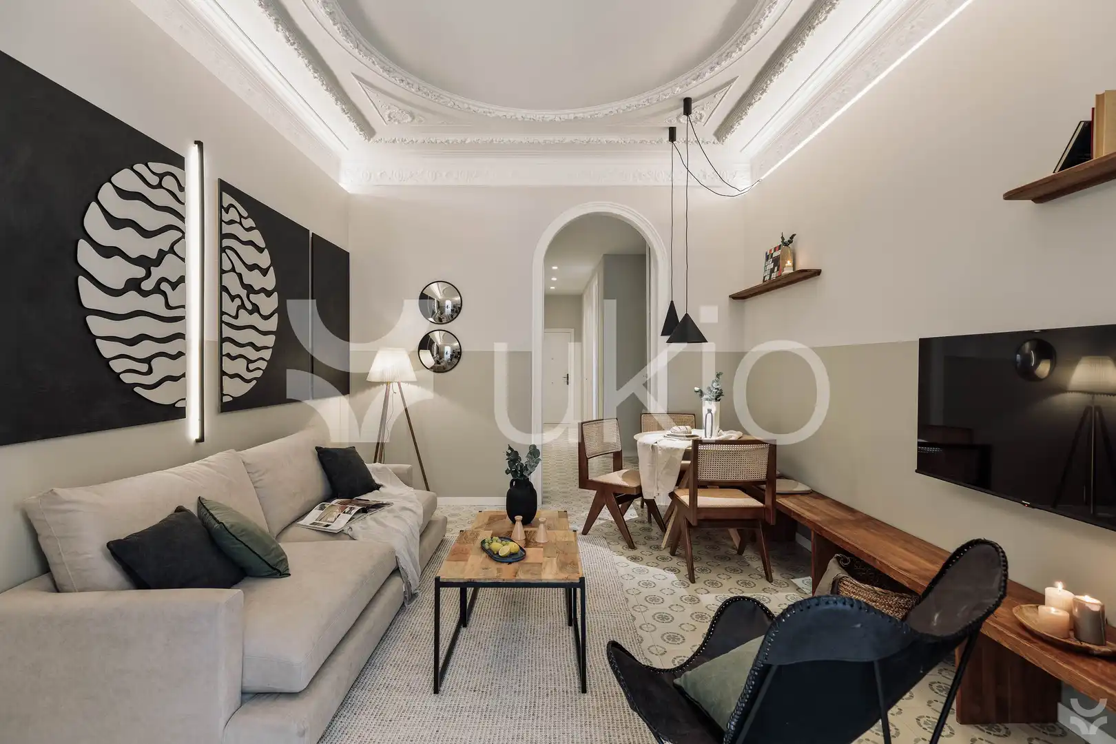 Sala de estar de Apartamento de alquiler en Barcelona con Aire acondicionado, Calefacción y Terraza