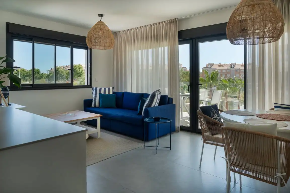 Wohnzimmer von Wohnungen zur Miete in Jávea / Xàbia mit Klimaanlage, Privatgarten und Gemeinschaftspool