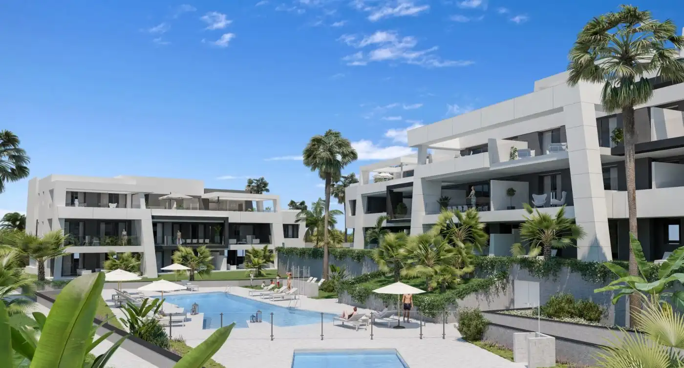 Vista exterior de Planta baja en venta en Estepona con Aire acondicionado, Calefacción y Terraza