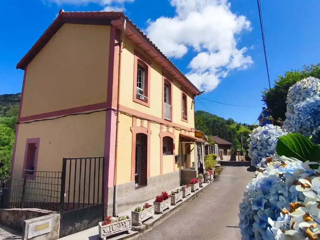Vista exterior de Casa adosada en venda en Langreo amb Jardí privat, Traster i Moblat