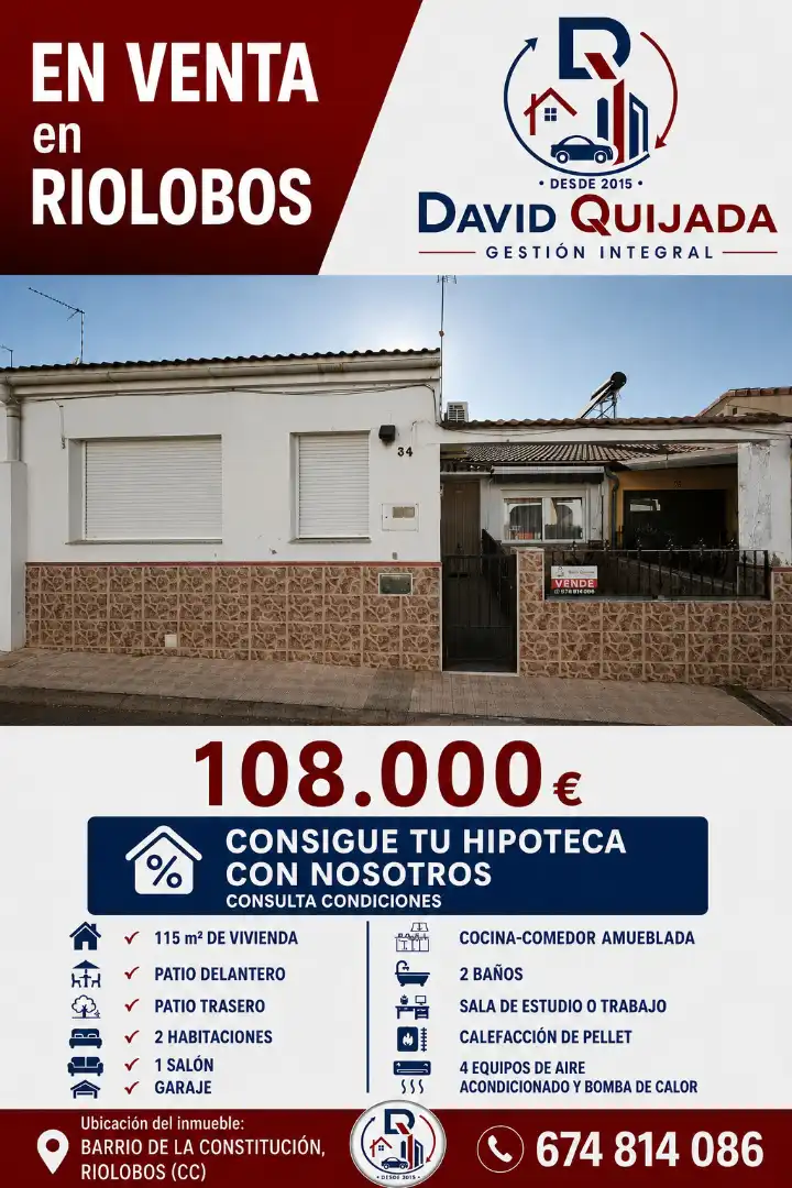 Vista exterior de Casa adosada en venta en Riolobos, Cáceres