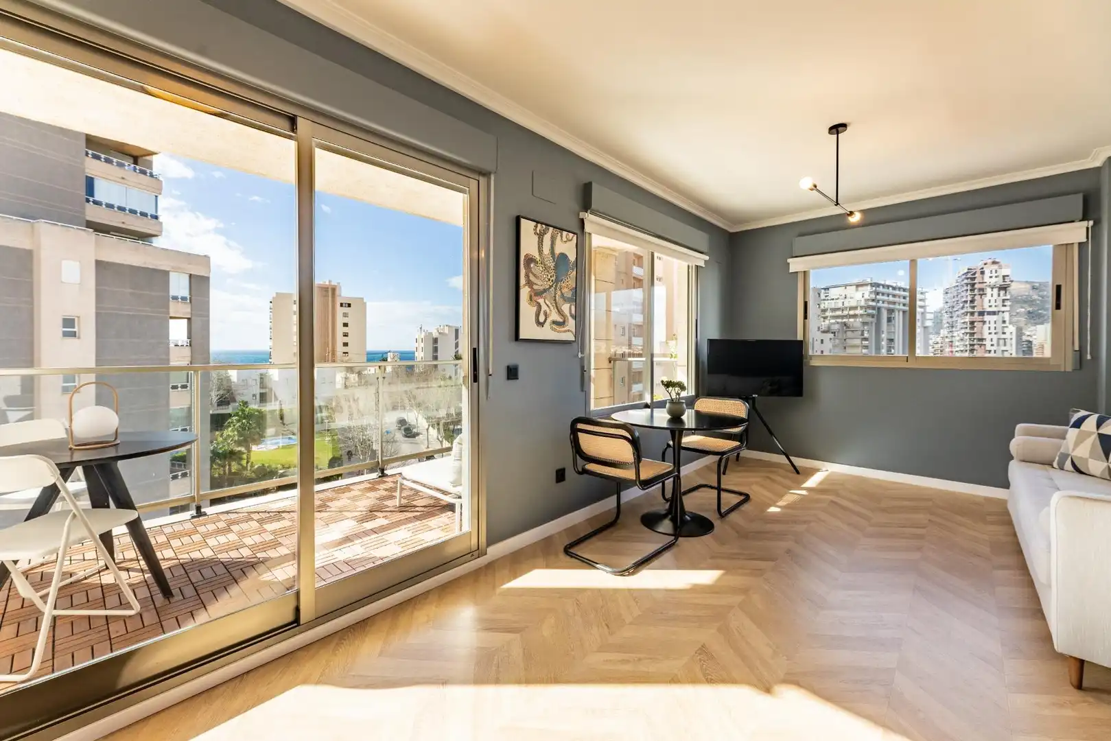 Living room of Apartments for rent in Calpe / Calp  with Air Conditioner, Parquet flooring and Terrace