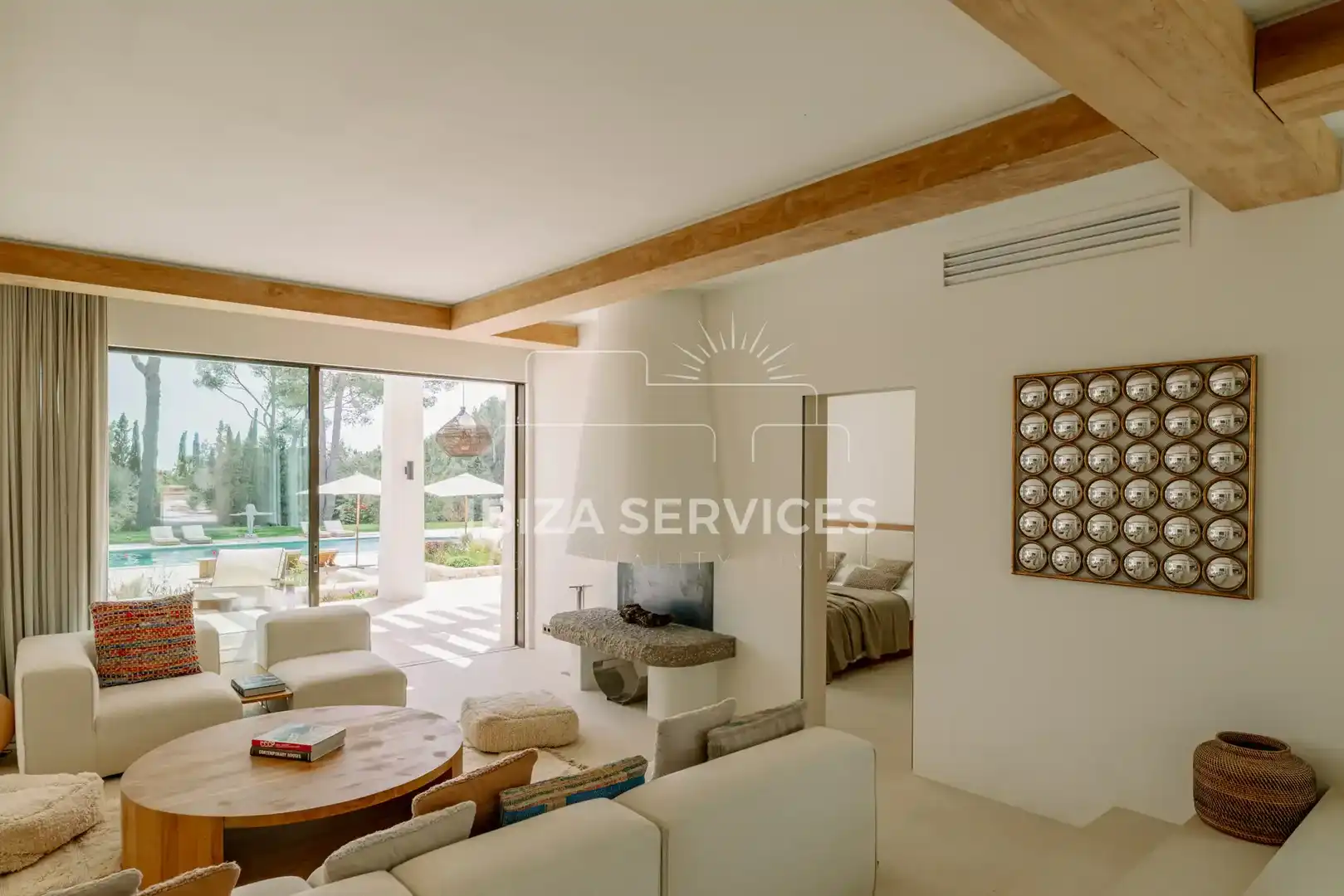 Wohnzimmer von Haus oder Chalet zum Verkauf in Santa Eulària des Riu mit Klimaanlage und Schwimmbad