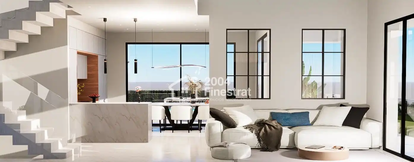 Sala d'estar de Casa o xalet en venda en Finestrat amb Aire condicionat, Jardí privat i Terrassa
