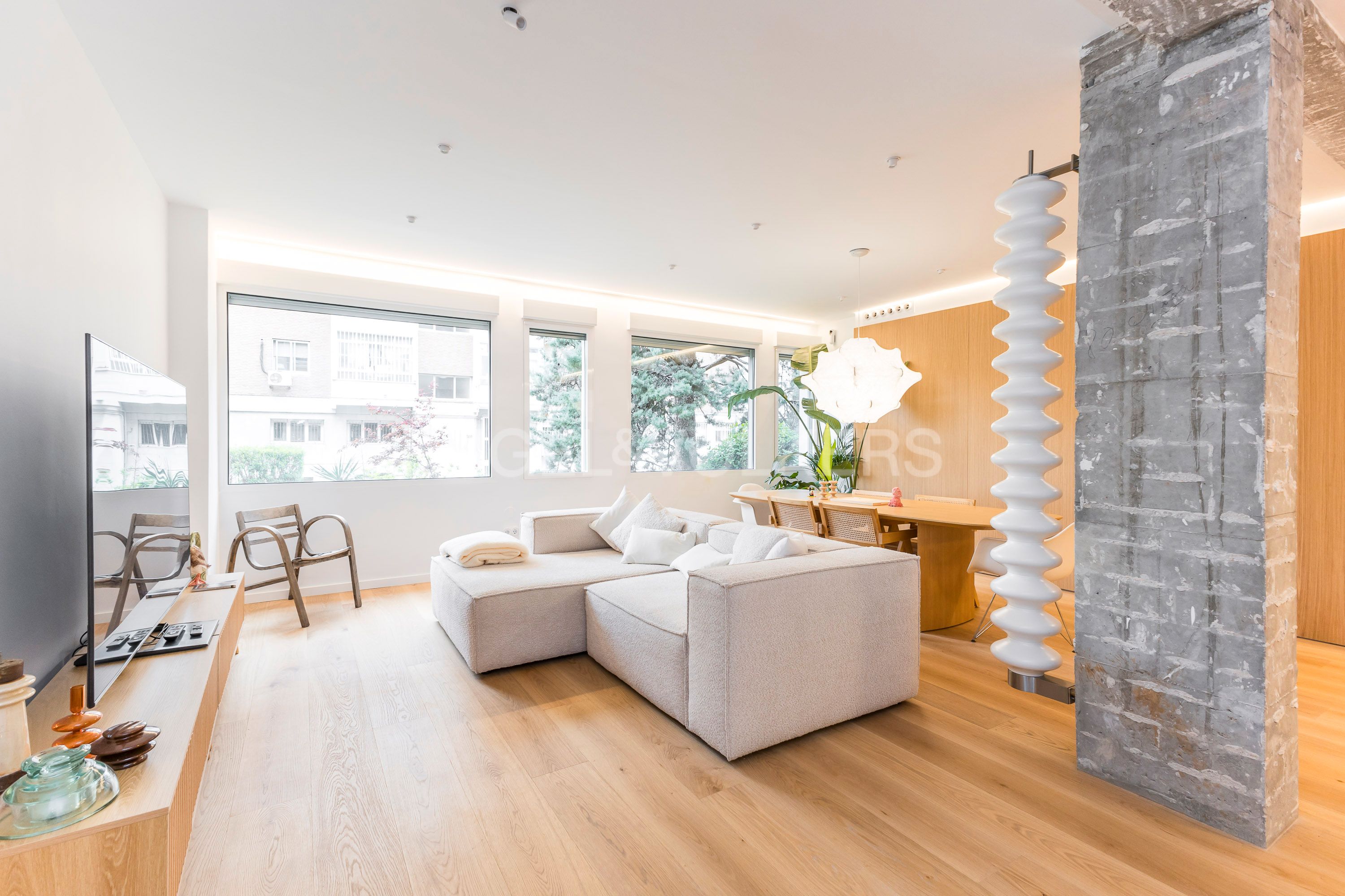 Sala d'estar de Apartament de lloguer en  Madrid Capital amb Aire condicionat, Calefacció i Moblat
