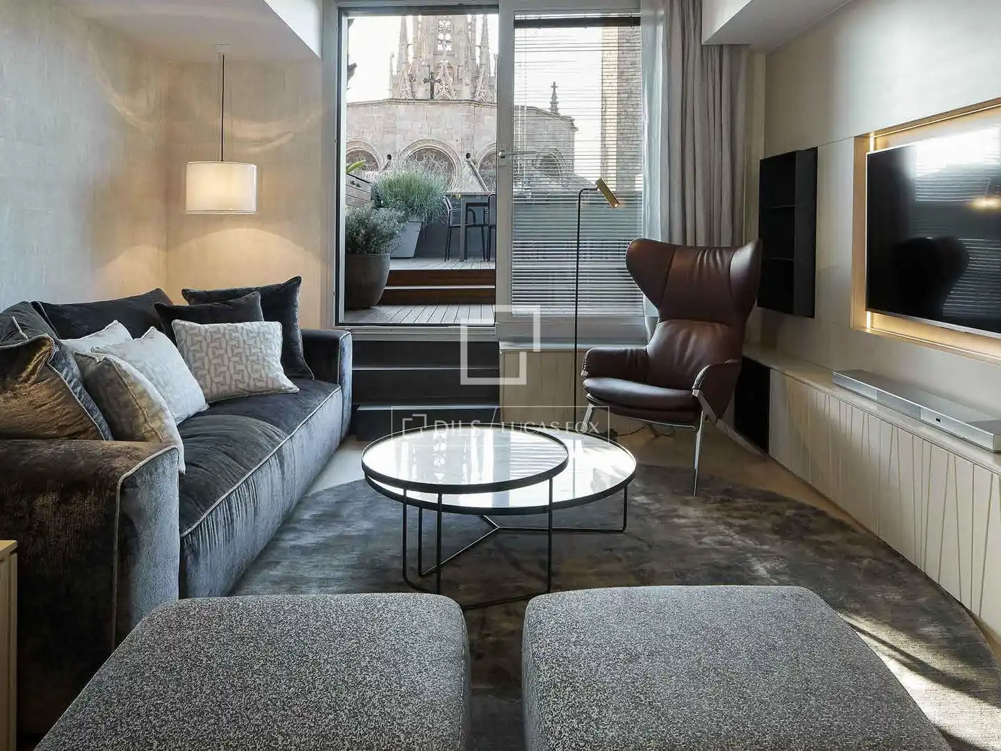 Wohnzimmer von Dachboden zum Verkauf in Barcelona mit Klimaanlage, Heizung und Parkett