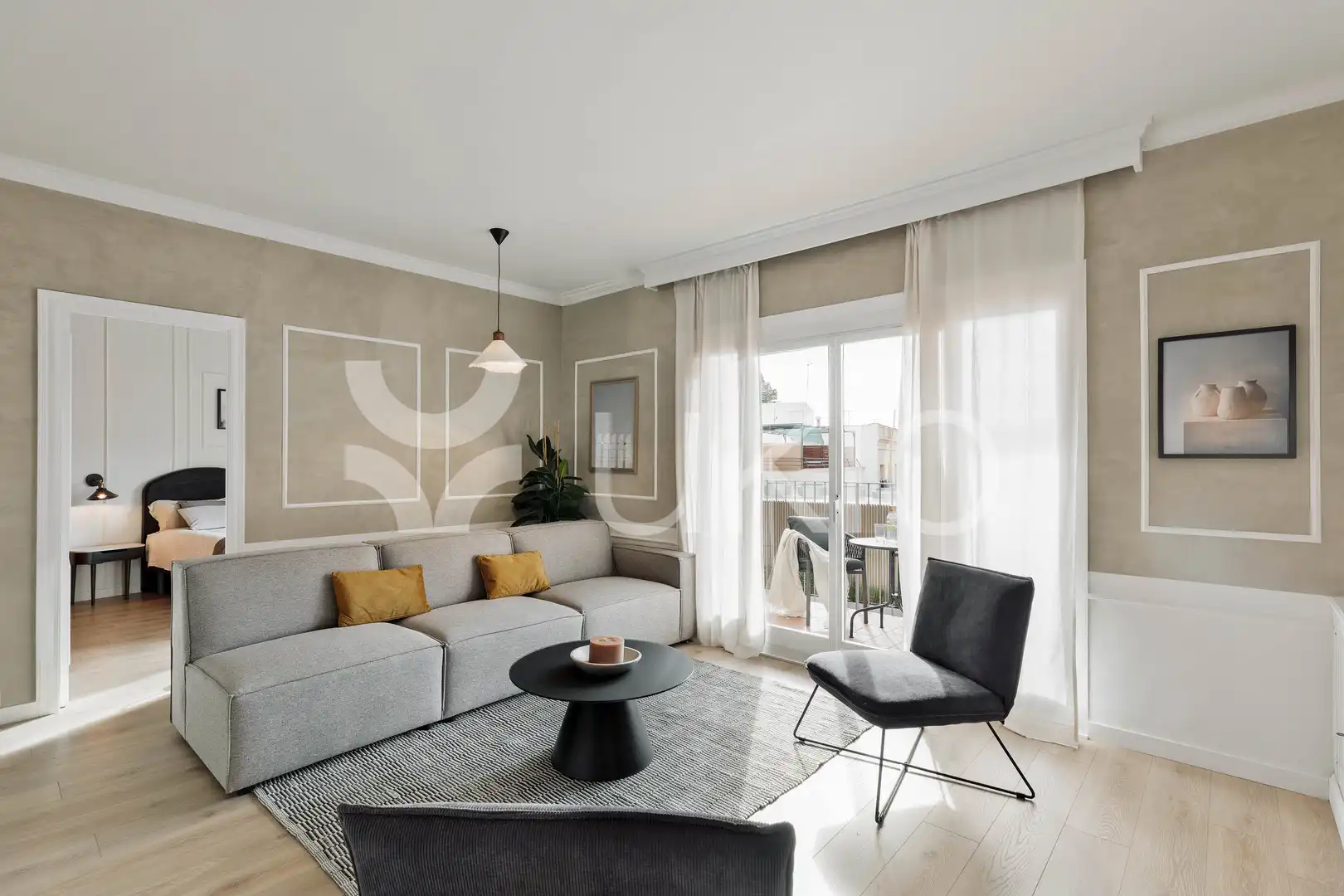 Sala de estar de Apartamento de alquiler en Barcelona con Aire acondicionado, Calefacción y Terraza