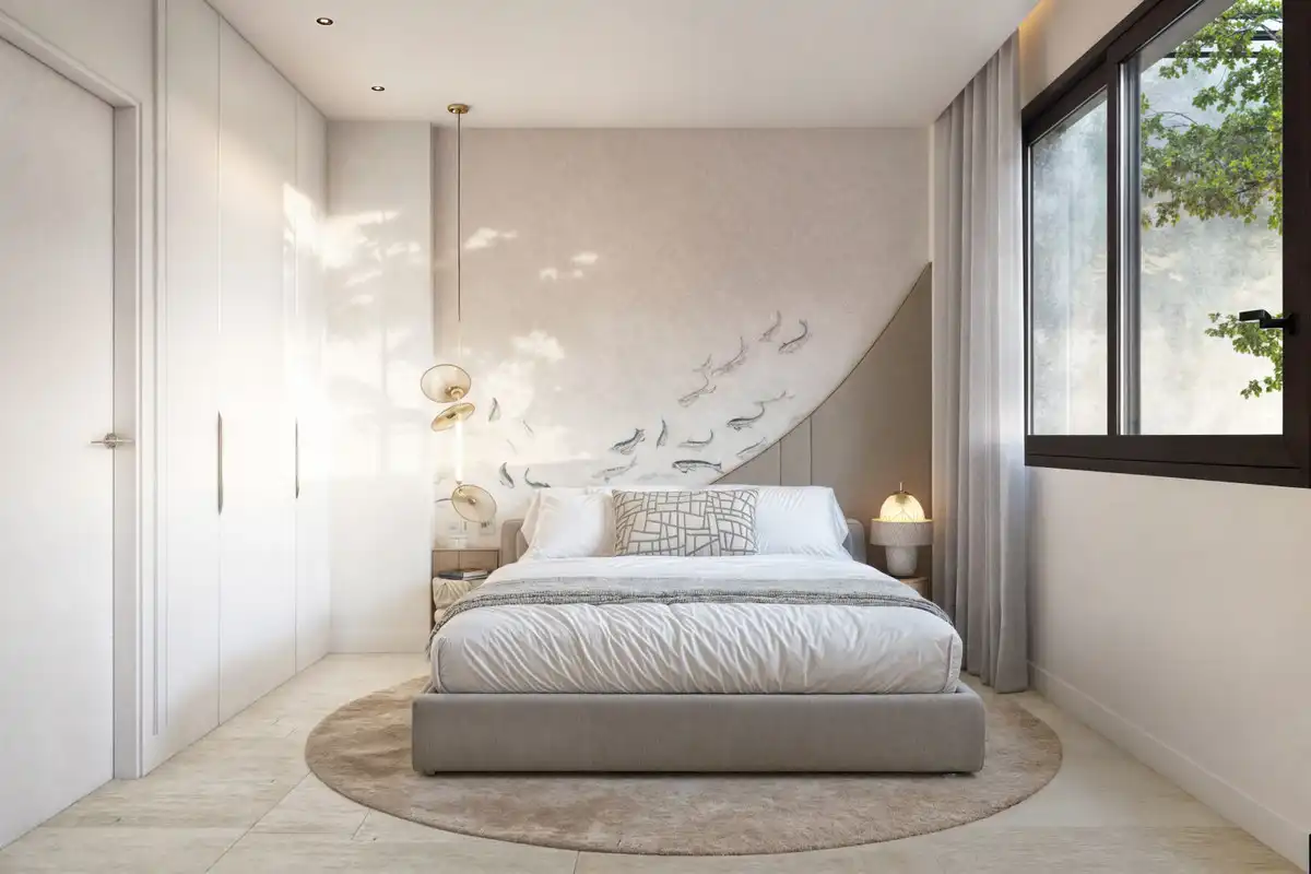 Schlafzimmer von Erdgeschoss zum Verkauf in Manilva mit Privatgarten, Terrasse und Abstellraum