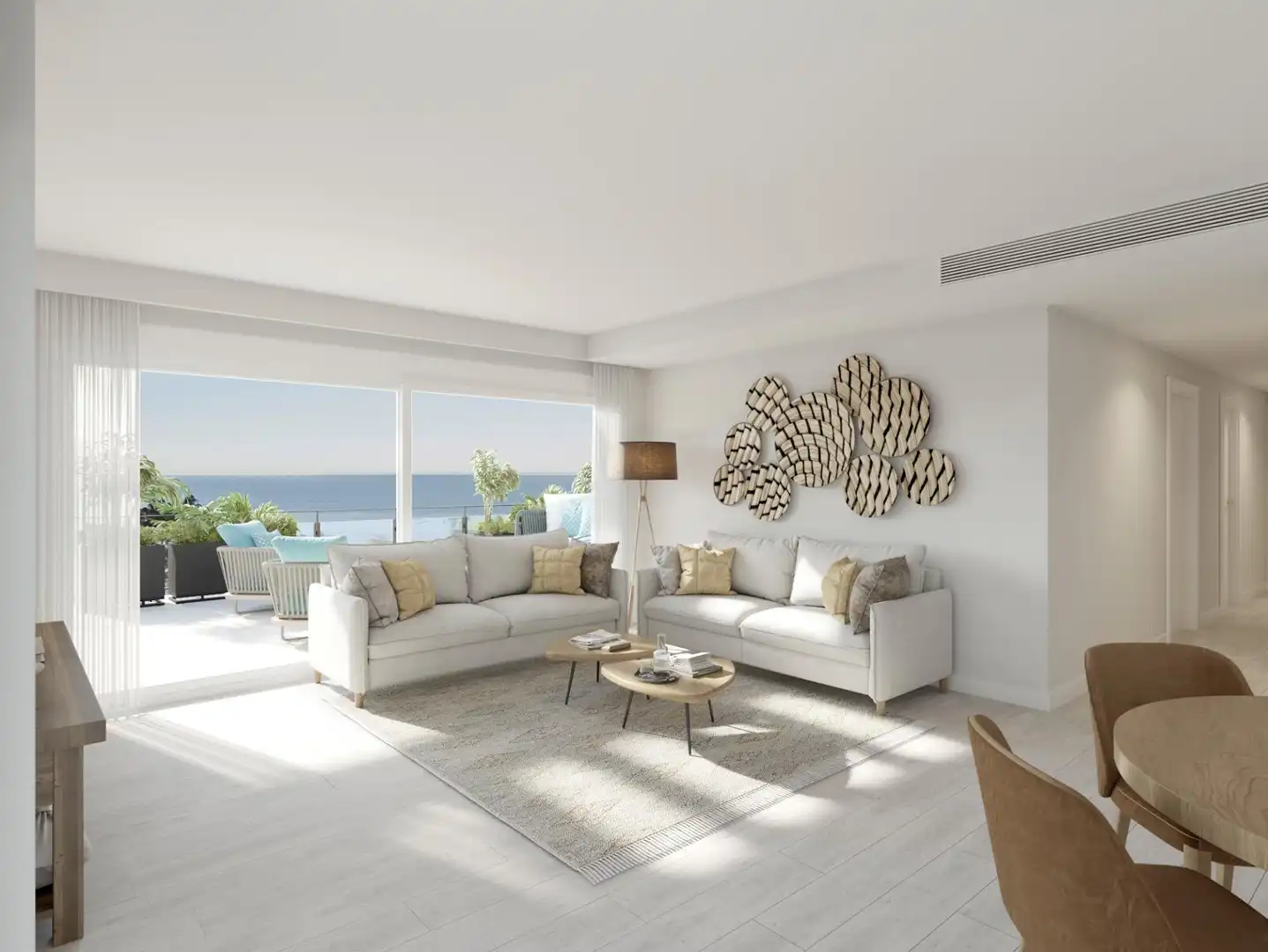 Sala de estar de Planta baja en venta en Mijas con Aire acondicionado, Jardín privado y Terraza