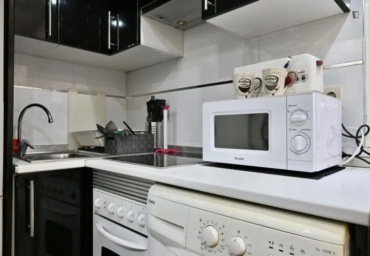Cuina de Estudi de lloguer en Madrid amb Aire condicionat, Moblat i Forn