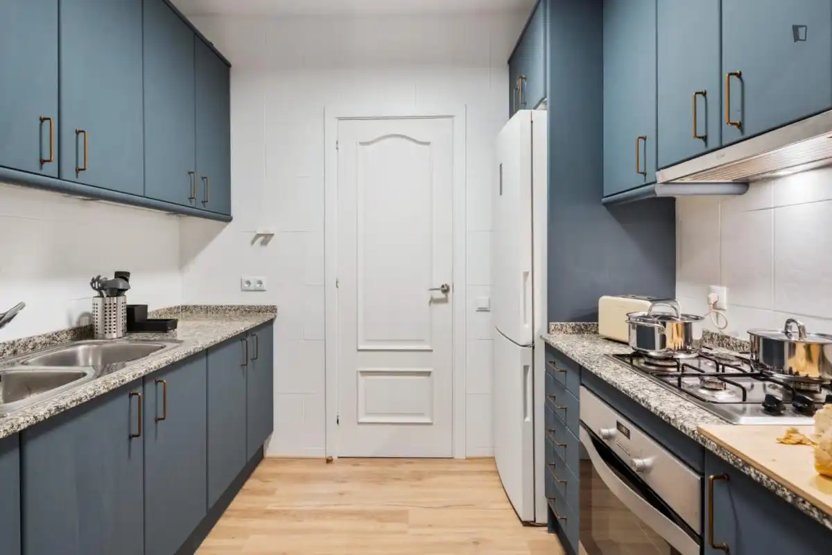 Cocina de Apartamento para compartir en Barcelona con Aire acondicionado, Calefacción y Amueblado