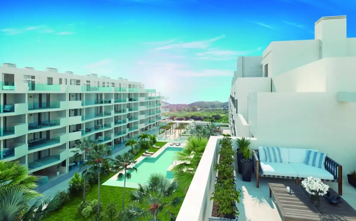 Außenansicht von Wohnung zum Verkauf in Mijas mit Klimaanlage, Privatgarten und Terrasse