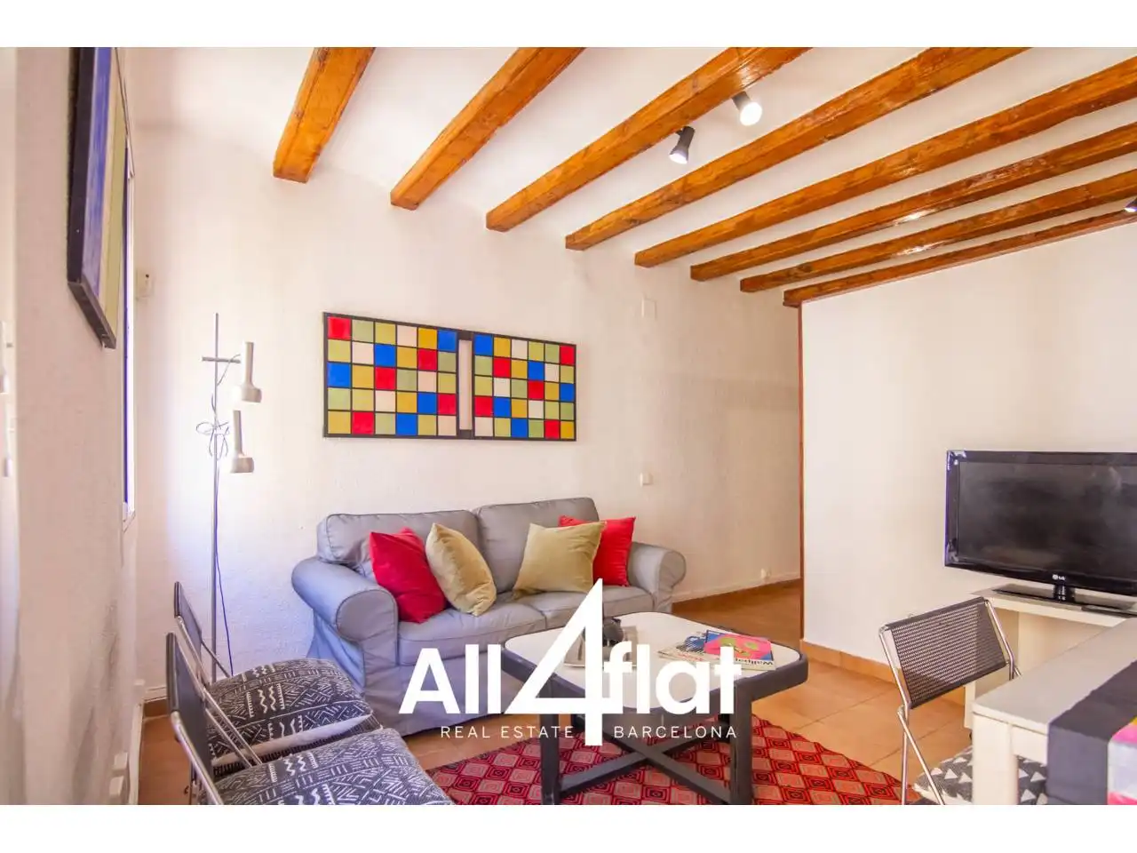 Sala d'estar de Pis de lloguer en Barcelona amb Parquet, Moblat i Balcó