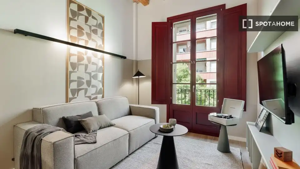 Sala de estar de Piso de alquiler en Barcelona con Aire acondicionado, Calefacción y Amueblado