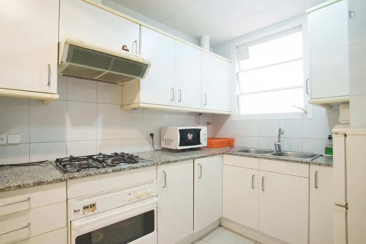 Cocina de Apartamento para compartir en Barcelona con Aire acondicionado, Calefacción y Amueblado