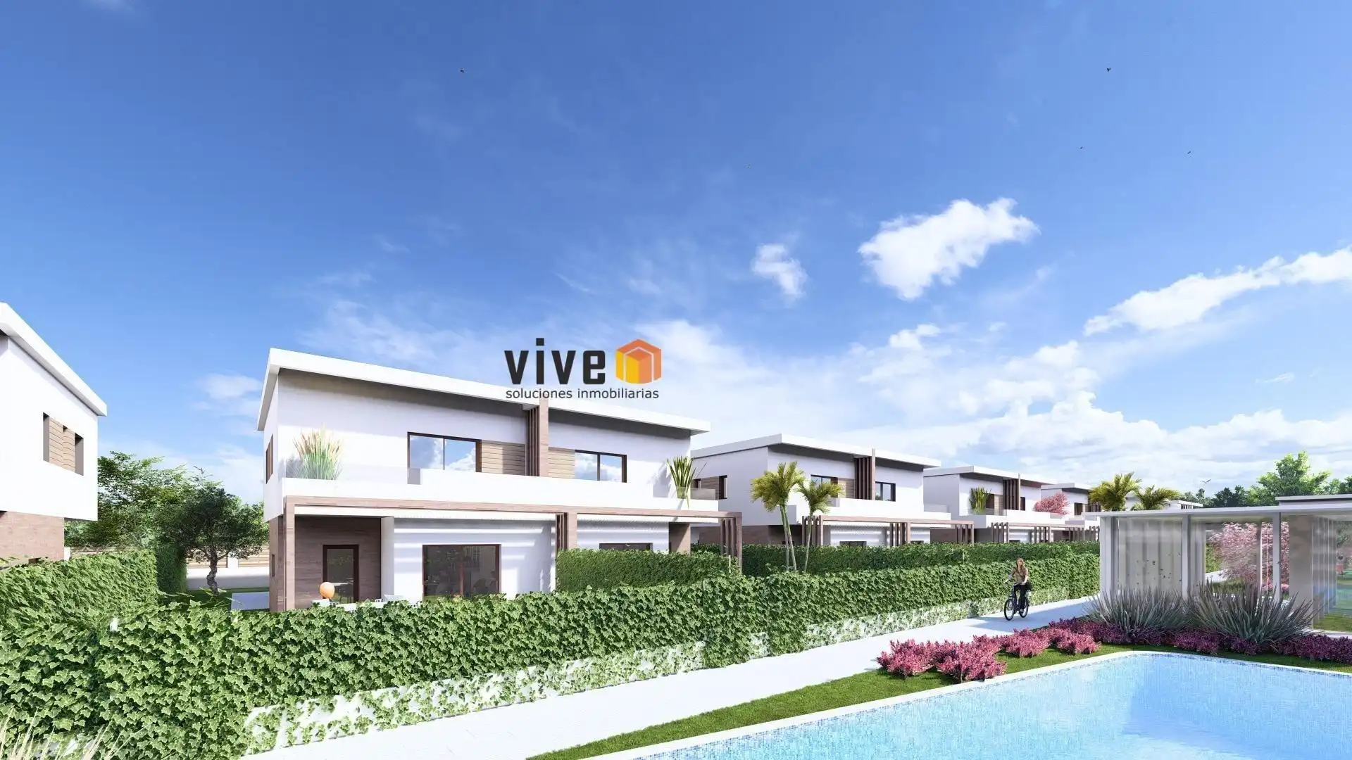 Vista exterior de Casa adosada en venda en Mairena del Aljarafe amb Jardí privat, Terrassa i Piscina comunitària