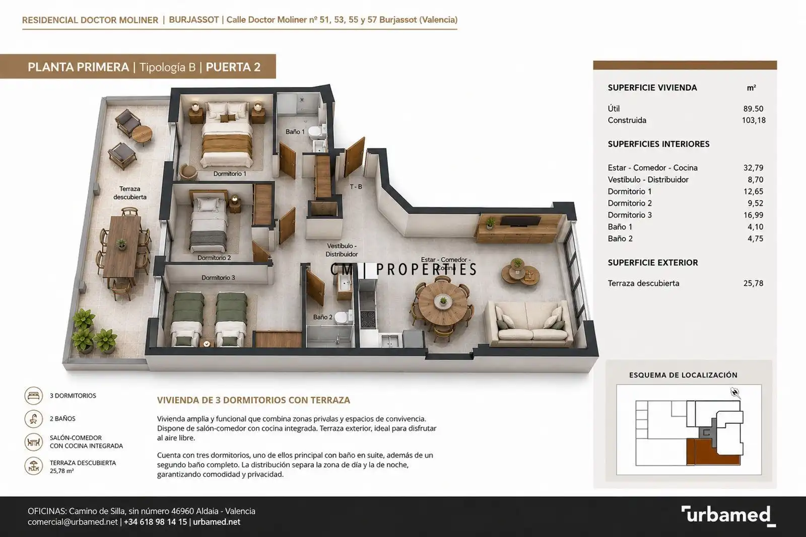 Bedroom of Flat for sale in Burjassot  with Air Conditioner, Heating and Terrace