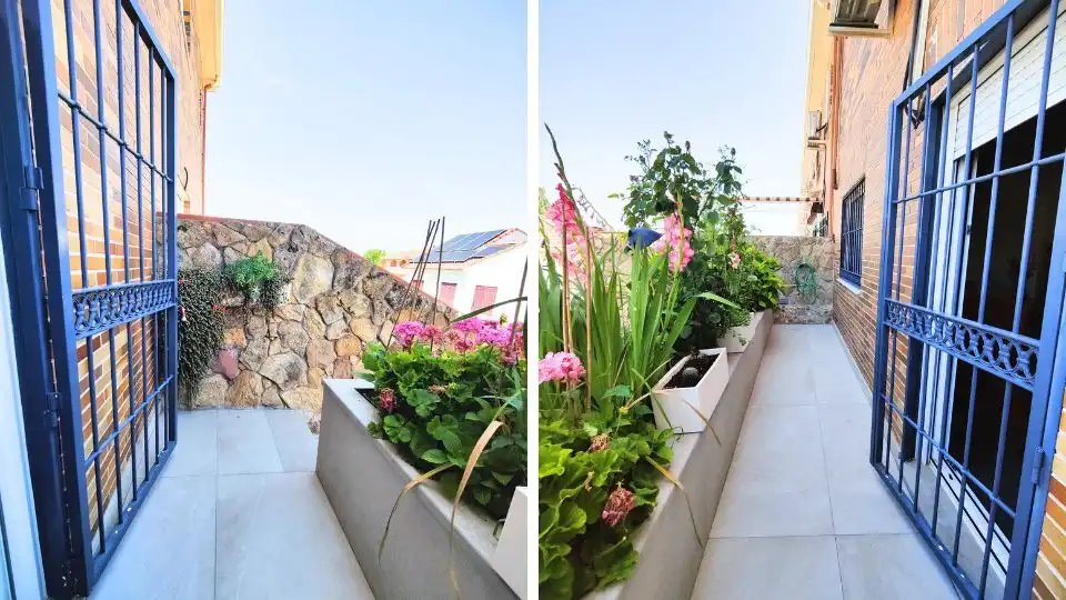 Terrasse von Einfamilien-Reihenhaus zum Verkauf in Las Ventas de Retamosa mit Klimaanlage, Heizung und Privatgarten