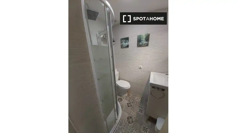 Bathroom of Study for share in Madrid  with Air Conditioner, Heating and Terrace