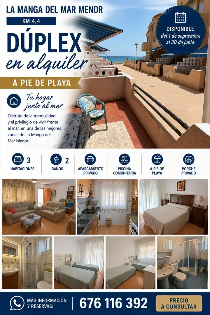 Dormitori de Dúplex de lloguer en La Manga del Mar Menor amb Piscina, Moblat i Balcó