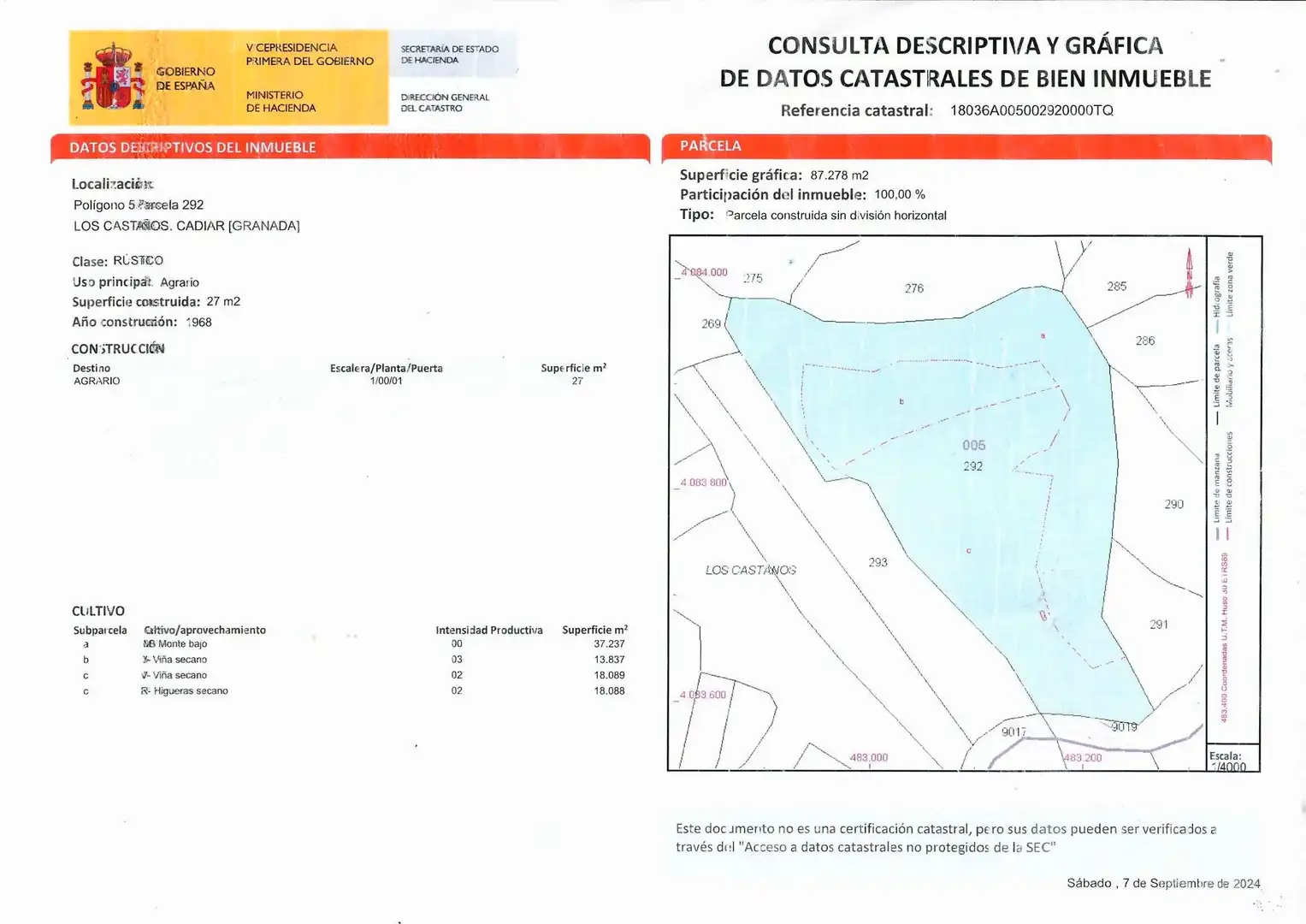 Finca rústica en venta en Cádiar