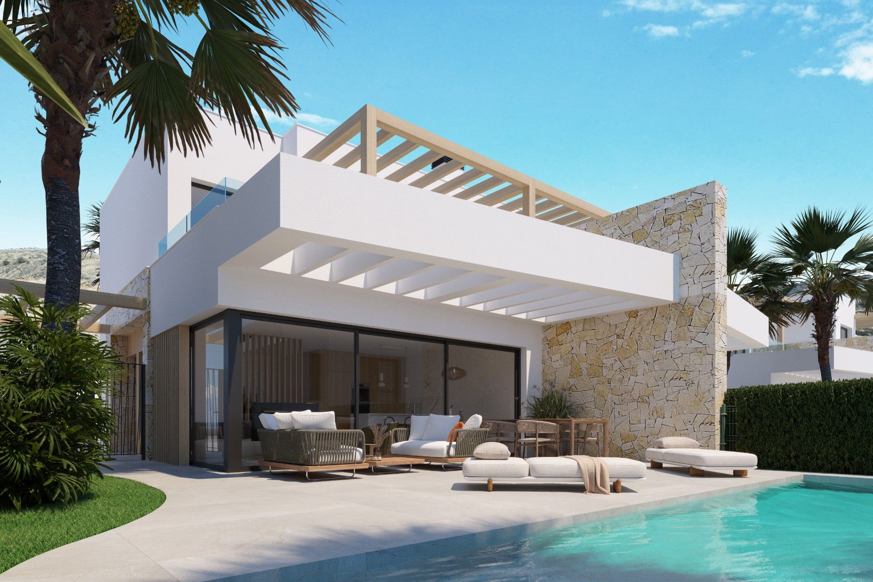 Vista exterior de Casa o xalet en venda en Monforte del Cid amb Aire condicionat, Jardí privat i Terrassa