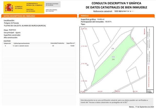 Terreno en Venta en Sierra de Carrascoy