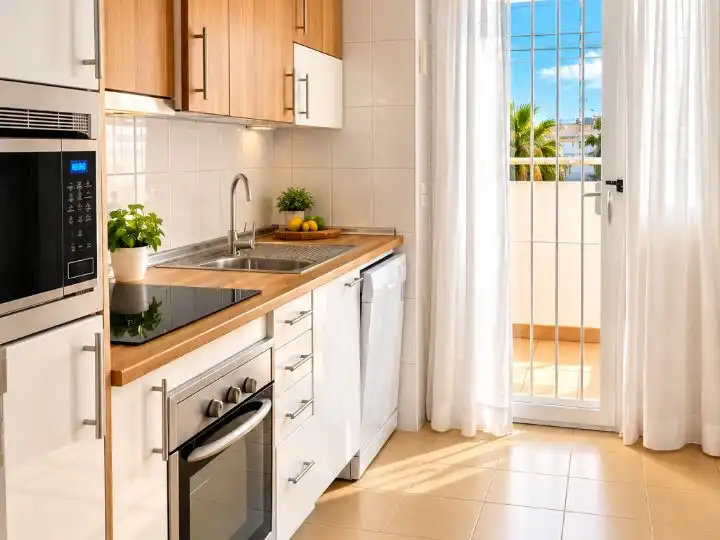 Kitchen of Flat for sale in Benalmádena  with Air Conditioner, Terrace and Swimming Pool