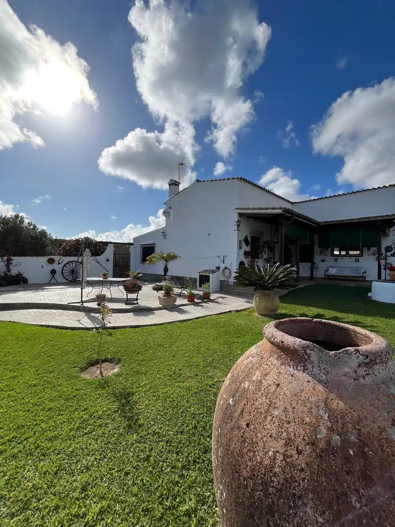 Vista exterior de Casa o xalet en venda en Chiclana de la Frontera amb Jardí privat, Moblat i Piscina comunitària