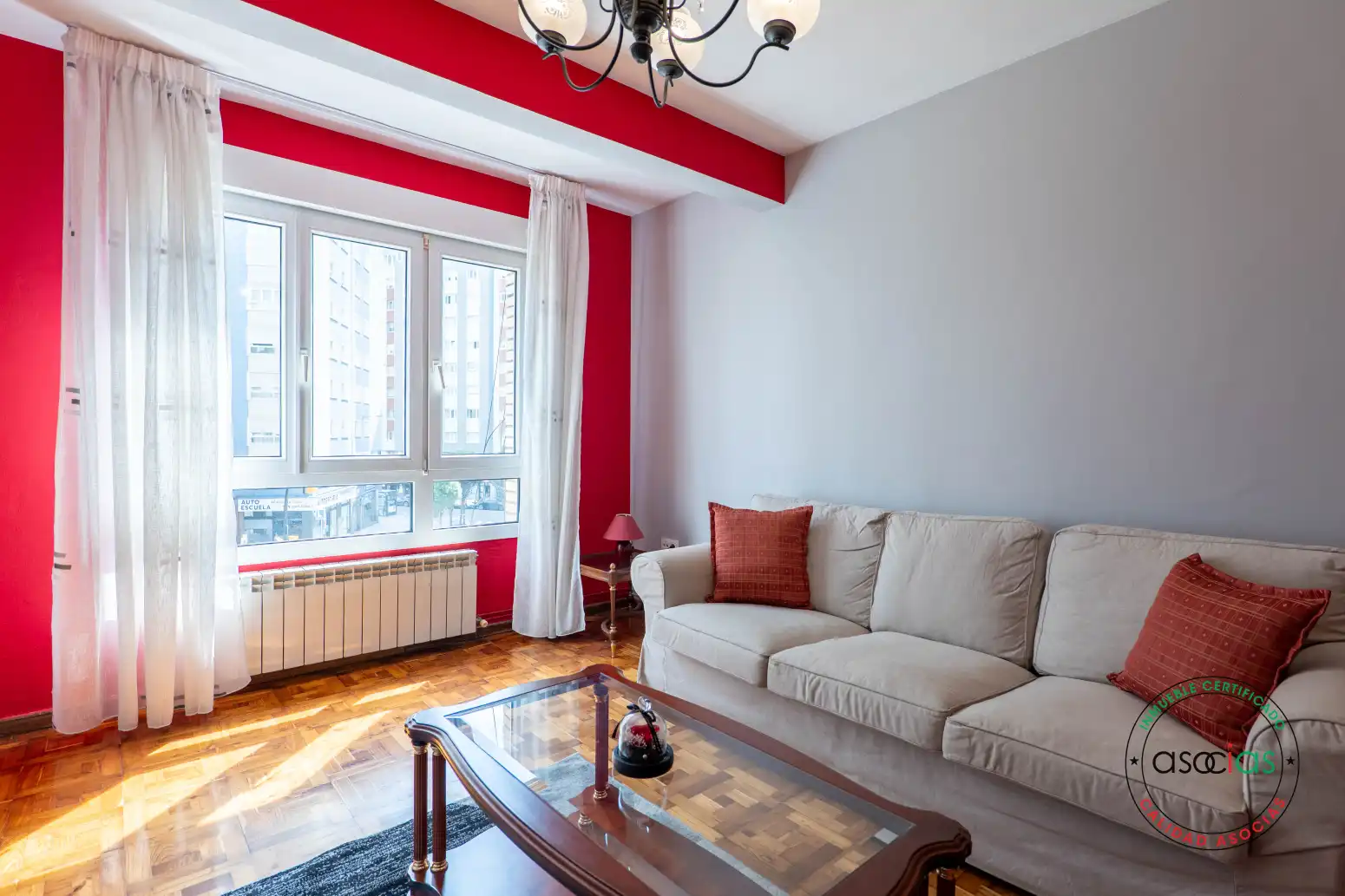 Living room of Flat for sale in Gijón   with Heating, Parquet flooring and Furnished