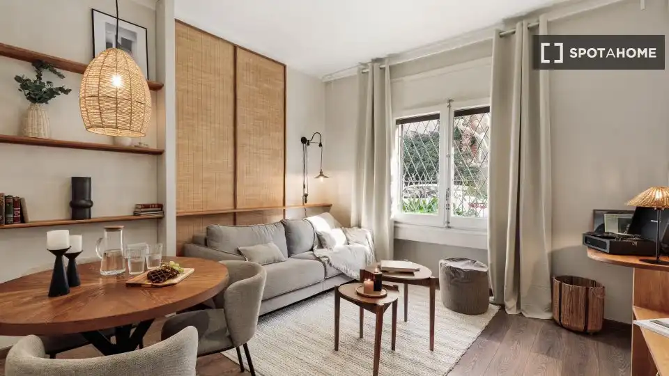 Sala d'estar de Apartament per a compartir en Barcelona amb Aire condicionat, Terrassa i Moblat