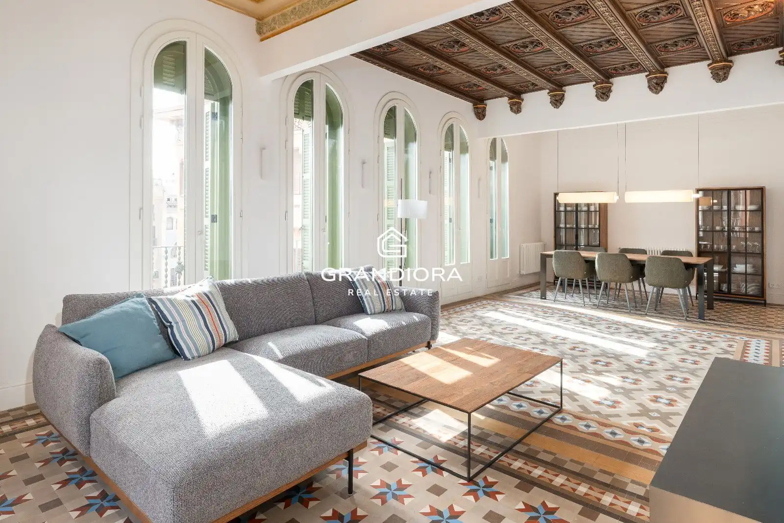 Sala d'estar de Pis de lloguer en Barcelona amb Aire condicionat, Terrassa i Moblat