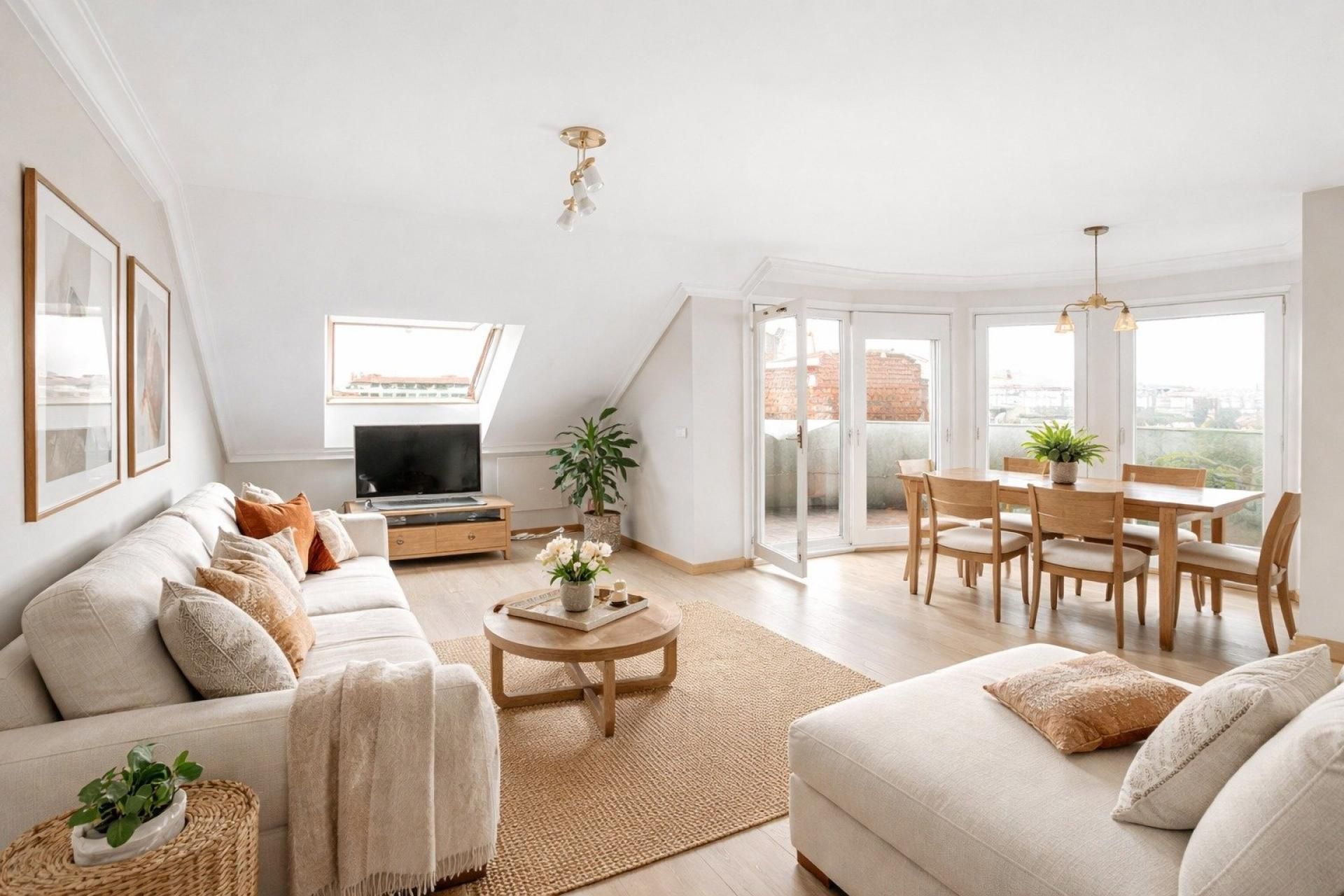 Wohnzimmer von Dachboden zum Verkauf in Baiona mit Heizung und Terrasse