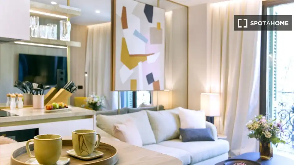 Living room of Flat for rent in Barcelona  with Air Conditioner, Heating and Furnished