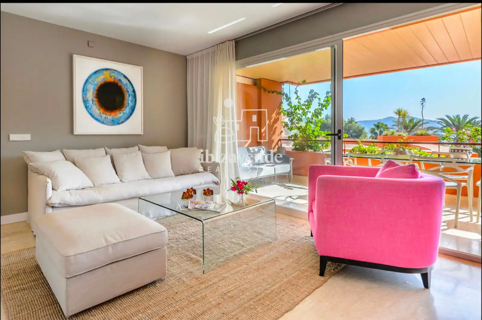 Wohnzimmer von Wohnung zur Miete in Santa Eulària des Riu mit Klimaanlage, Terrasse und Schwimmbad