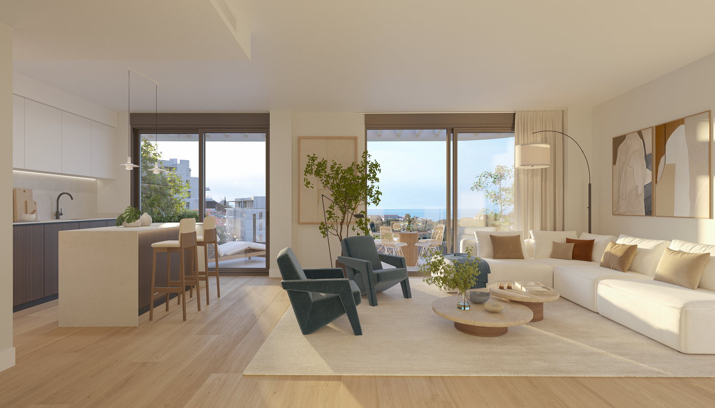 Sala d'estar de Apartament en venda en Mijas amb Aire condicionat, Calefacció i Jardí privat