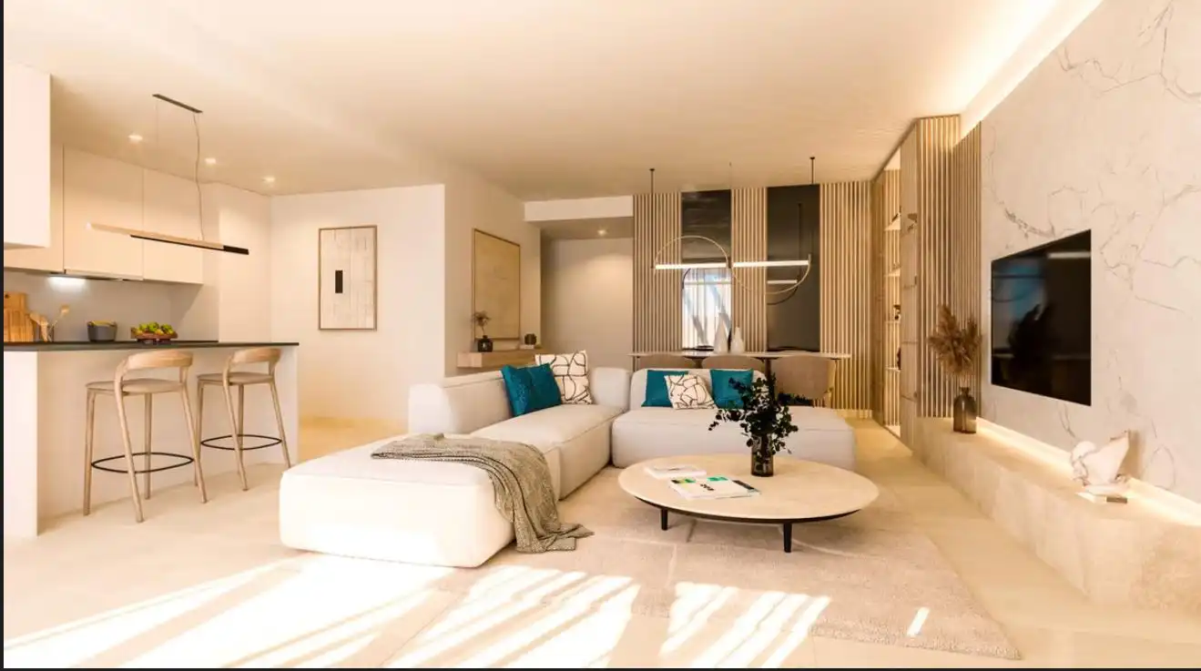 Sala d'estar de Apartament en venda en Estepona amb Aire condicionat, Calefacció i Jardí privat