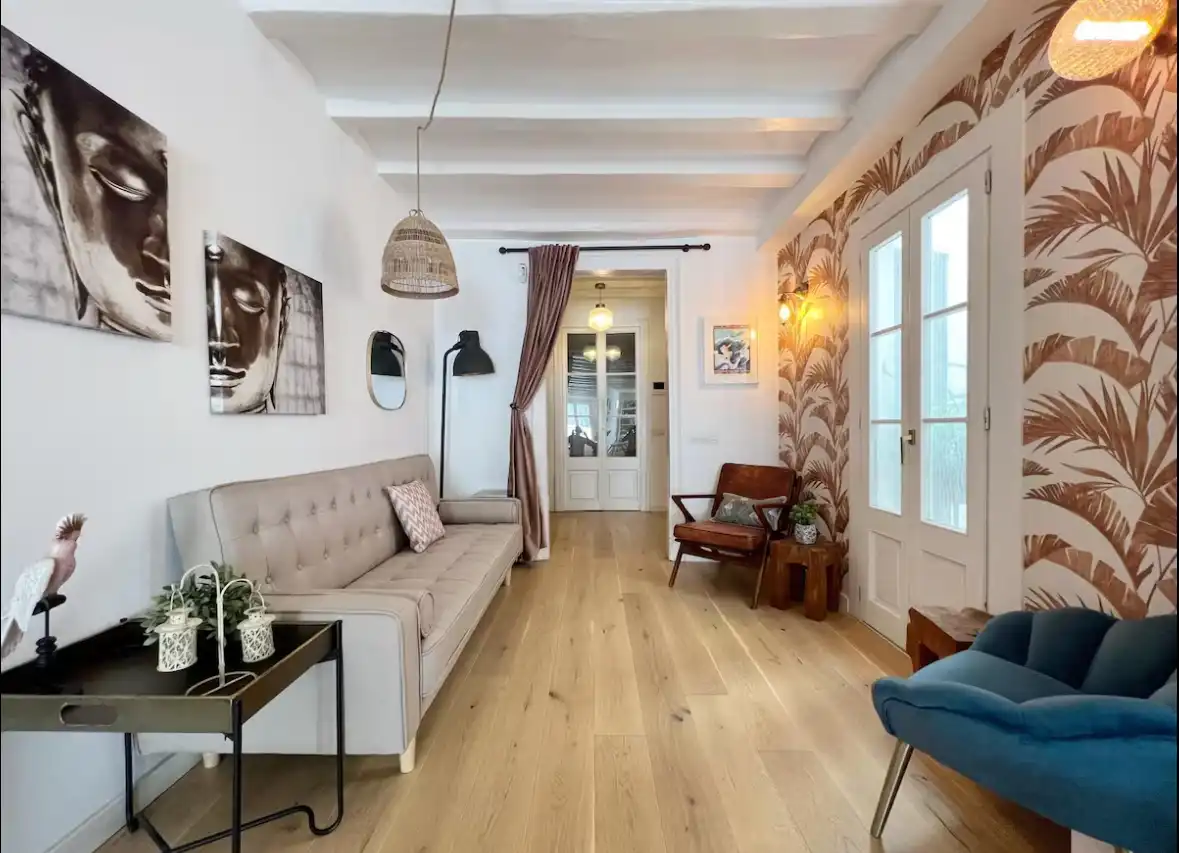 Wohnzimmer von Wohnung zum Verkauf in Barcelona mit Parkett, Terrasse und Abstellraum
