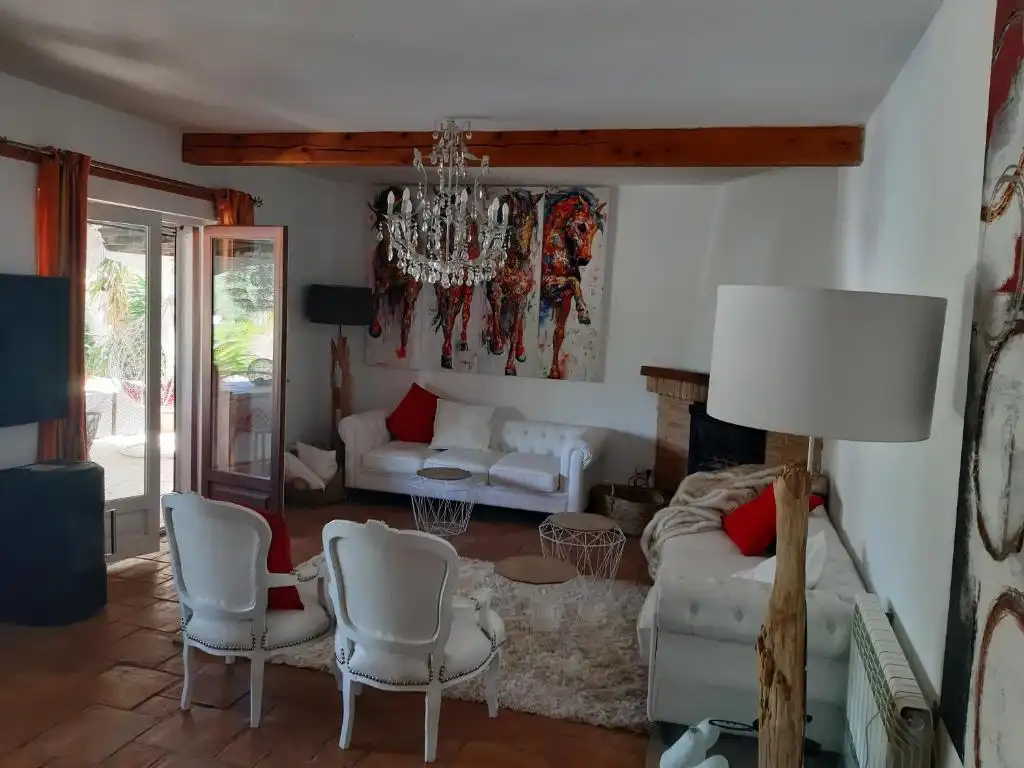 Wohnzimmer von Haus oder Chalet zur Miete in L'Ametlla de Mar  mit Klimaanlage, Privatgarten und Schwimmbad
