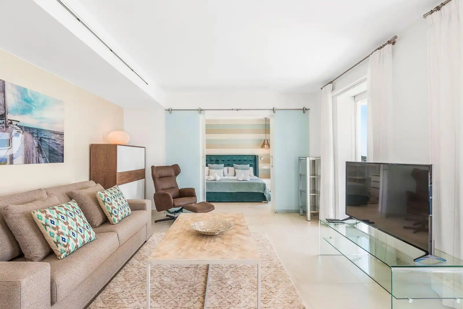 Sala d'estar de Apartament en venda en Alaior amb Aire condicionat, Terrassa i Moblat
