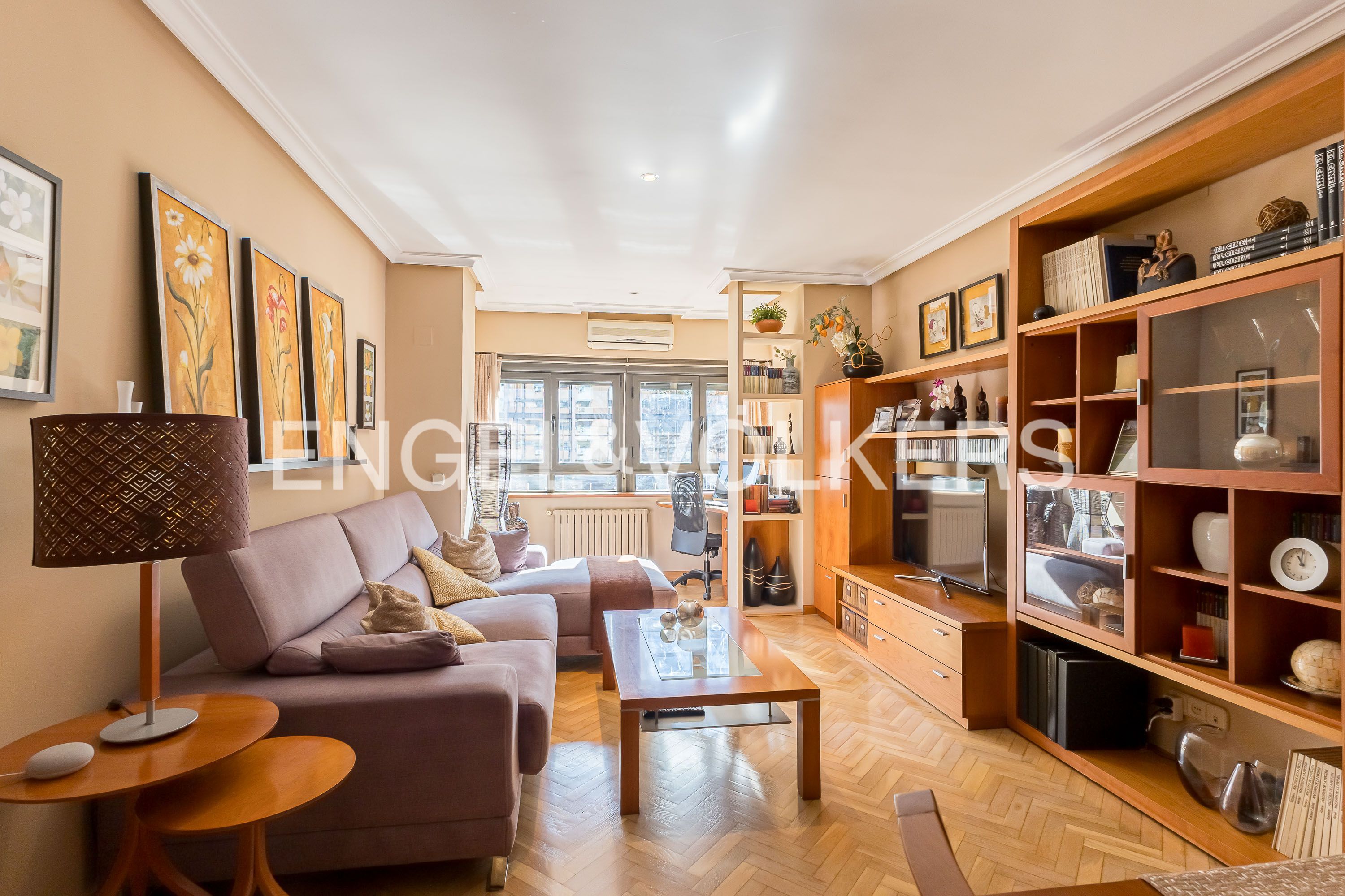 Sala d'estar de Apartament en venda en  Madrid Capital amb Calefacció, Jardí privat i Parquet