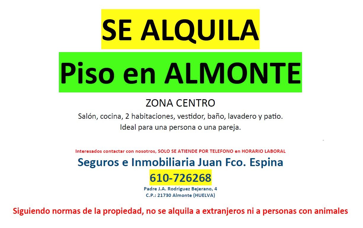 Pis de lloguer en Almonte amb Aire condicionat, Terrassa i Moblat