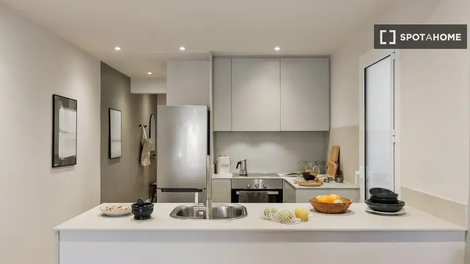 Cocina de Apartamento para compartir en Barcelona con Aire acondicionado, Terraza y Amueblado