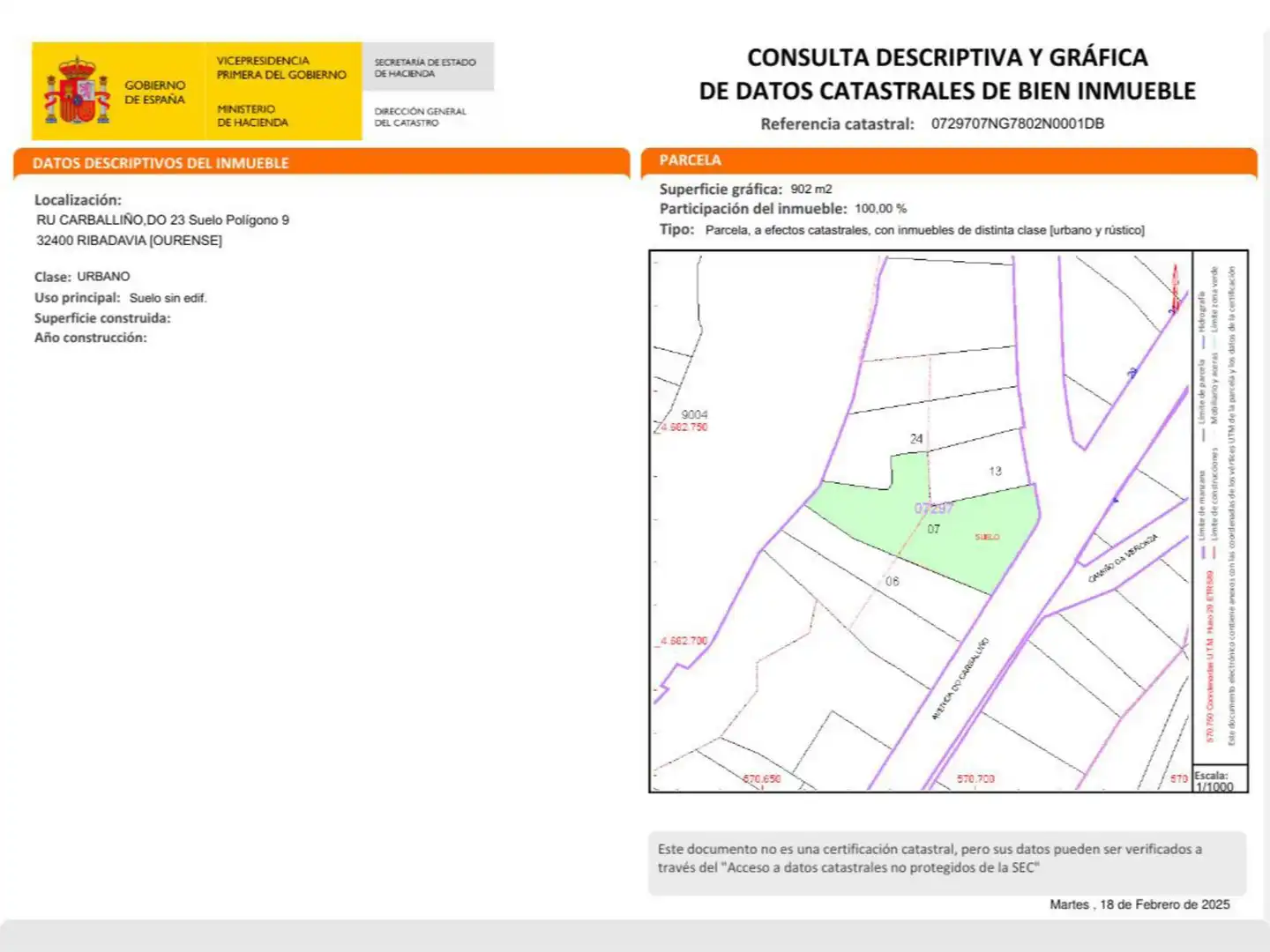 Terreno en venta en Rúa Carballiño, 23, Ribadavia Terreno en venta en Ribadavia