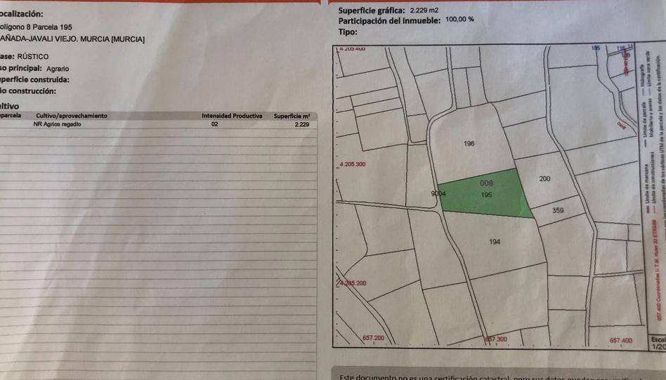 Photo 1 of Non-constructible Land for sale in Calle San Jerónimo, Javalí Viejo, Murcia