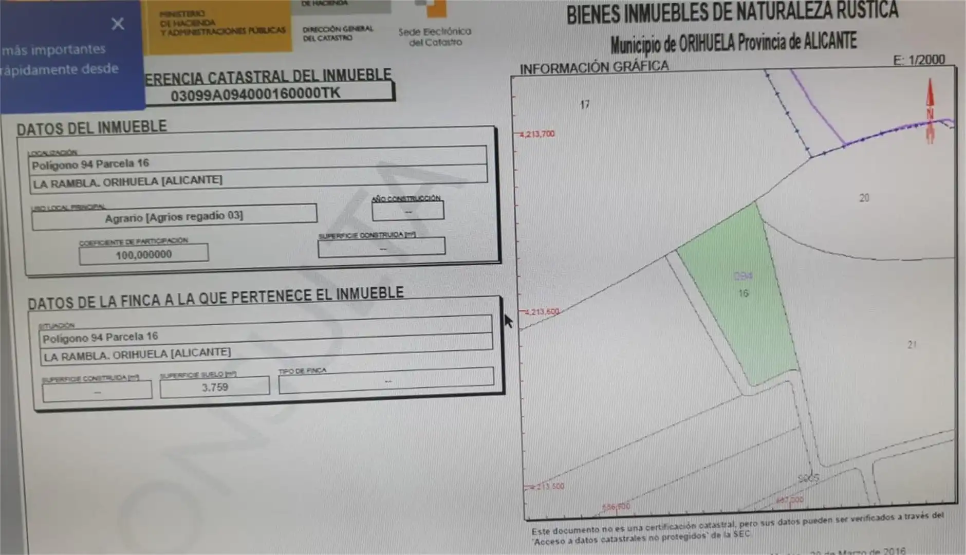 Terreno en venta en Camino del Espartal, Albatera Terreno en venta en Albatera